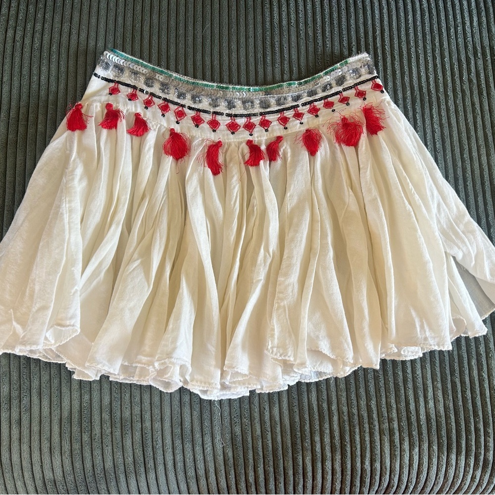 RAGA Cream Skater Skirt with Pleated Embellishments